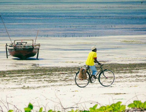Urlaub auf Sansibar: Radfahrer am Matemwe Beach