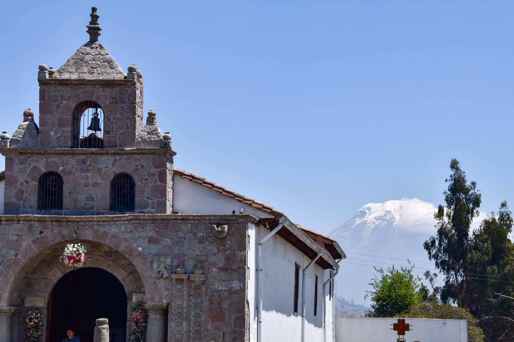Highlights in Ecuador: Iglesia de Balbanera mit dem Chimborazo im Hintergrund