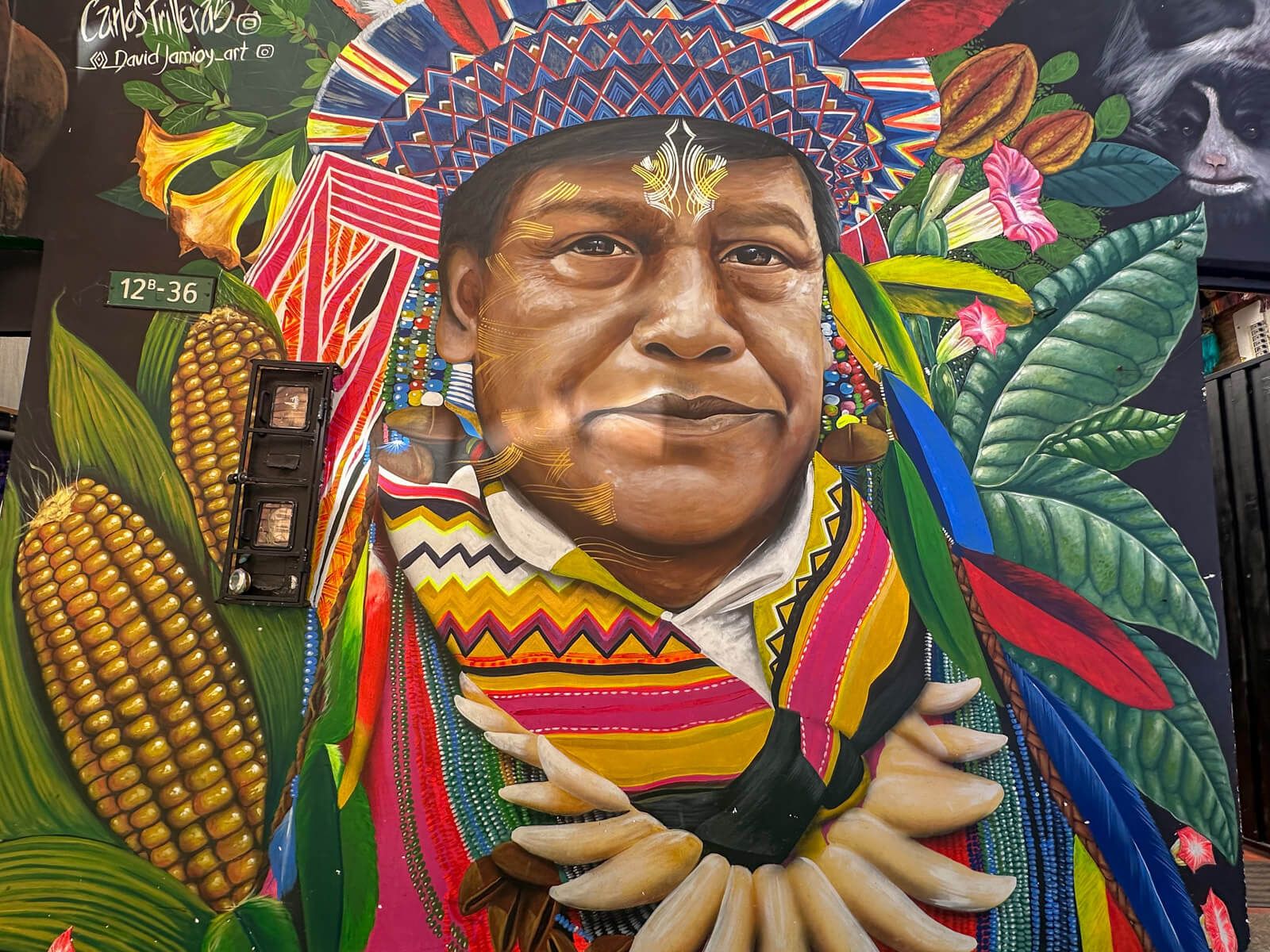 Mural mit indigenen Mann in Tracht